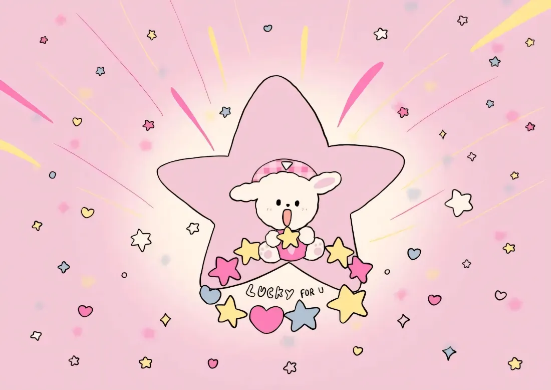 2k卡通小羊星星壁纸｜粉色背景 - 可爱梦幻「哲风壁纸」