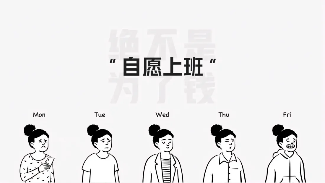 3k卡通打工人壁纸｜自愿上班背景图片 - 黑白插画「哲风壁纸」