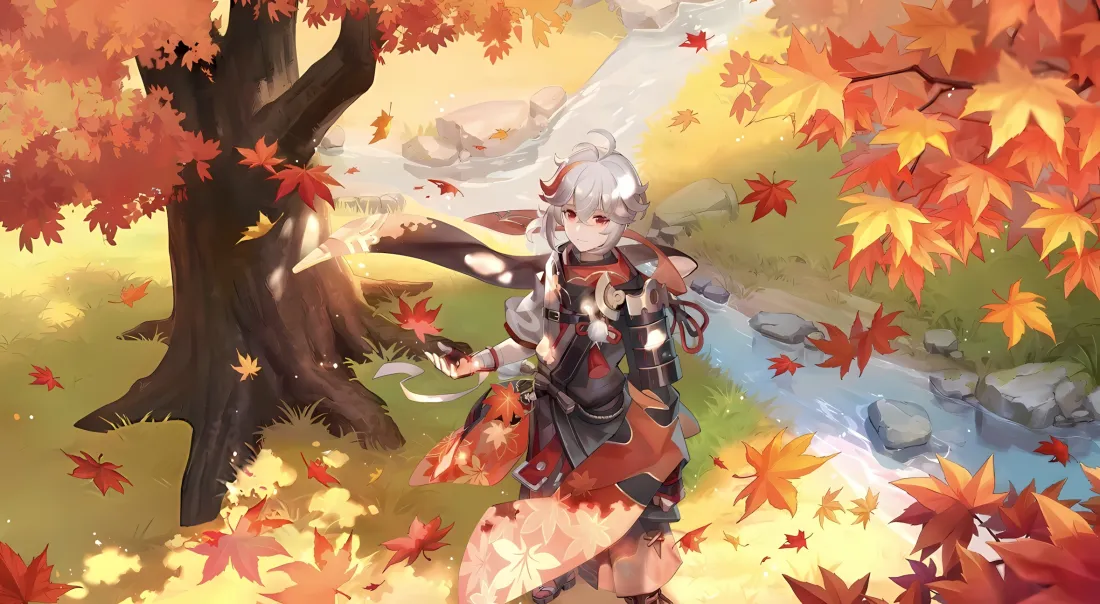 2k枫原万叶壁纸｜原神背景图 - 红叶溪流秋景「哲风壁纸」
