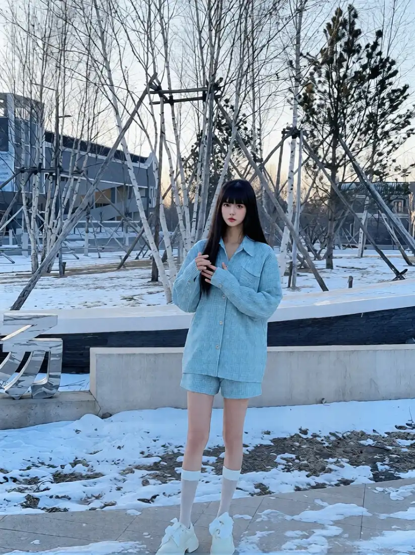 黑长直女生手机壁纸｜雪地背景图片 - 冬日穿搭「哲风壁纸」