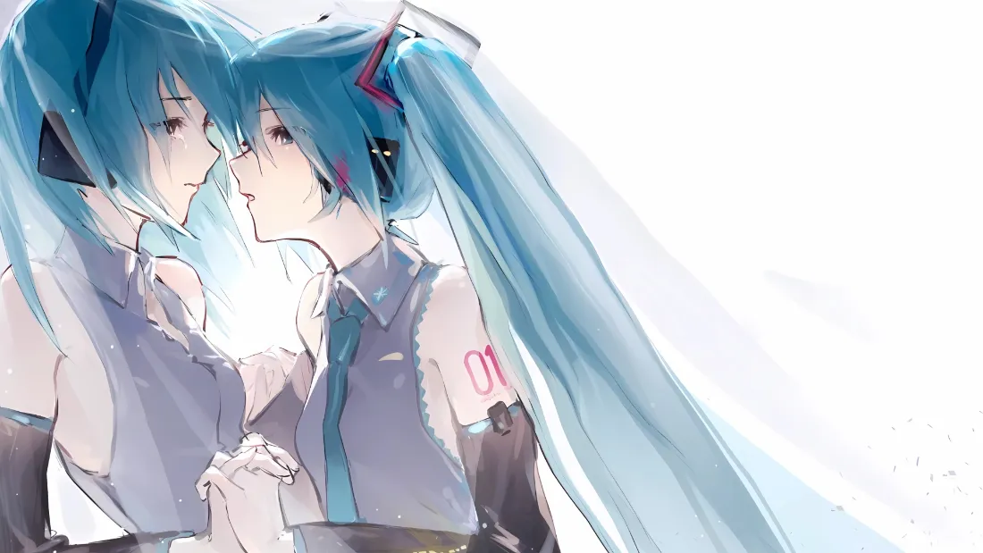 2k初音未来双生红温壁纸｜蓝发背景图 - 动漫互动「哲风壁纸」