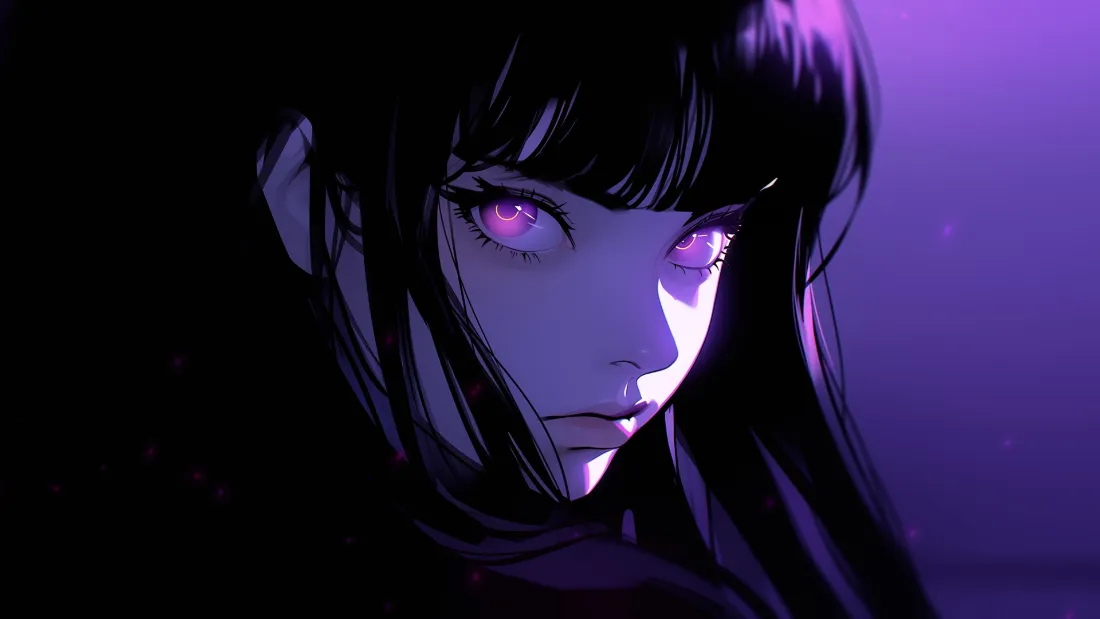 2k暗黑动漫少女壁纸｜紫暗背景 - 黑暗「哲风壁纸」