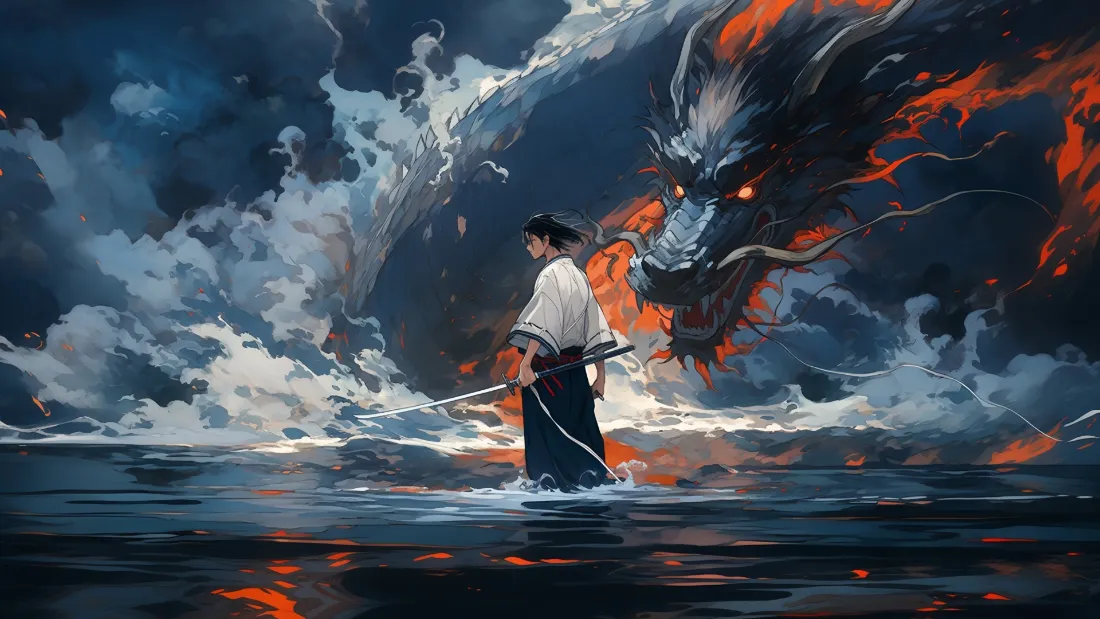 2k武士壁纸｜水墨背景 - 火龙动漫古风「哲风壁纸」