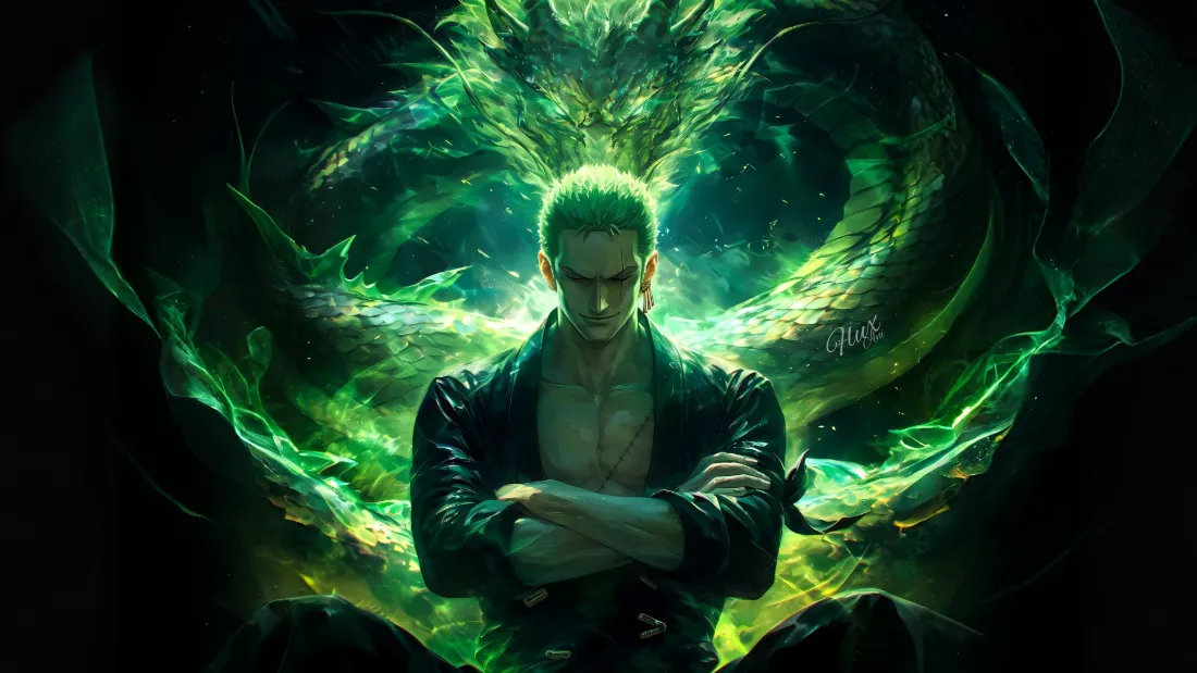 2k海贼王罗罗诺亚索隆壁纸｜绿色龙背景 - 霸气「哲风壁纸」