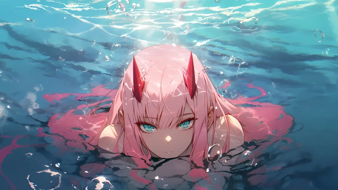2k02壁纸｜水下背景图 - 粉发红角「哲风壁纸」