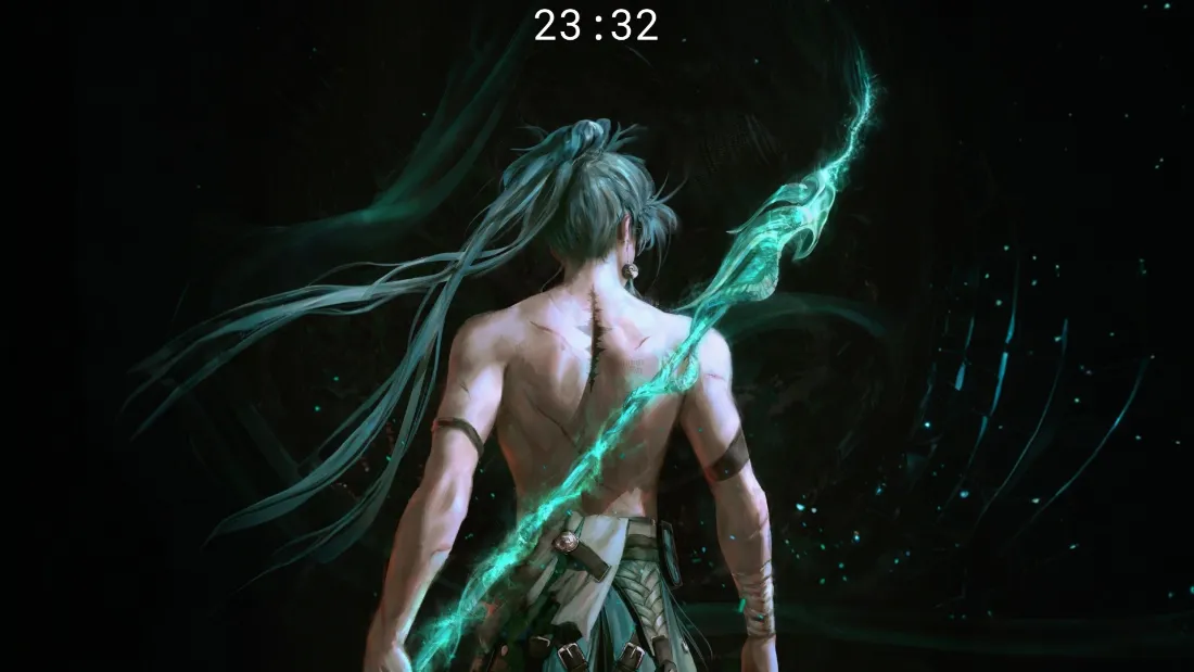 2k绿发动漫角色壁纸｜暗色背景图片 - 绿色武器「哲风壁纸」