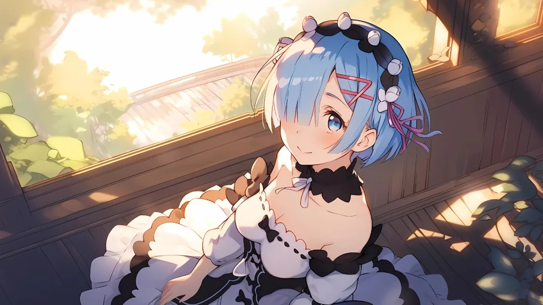 2k蕾姆壁纸｜阳光森林背景图片 - 女仆装少女「哲风壁纸」