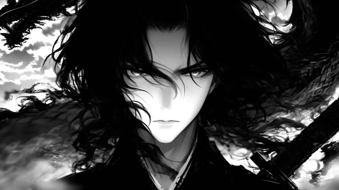 2k动漫人物壁纸｜黑白背景图片 - 冷峻武士「哲风壁纸」
