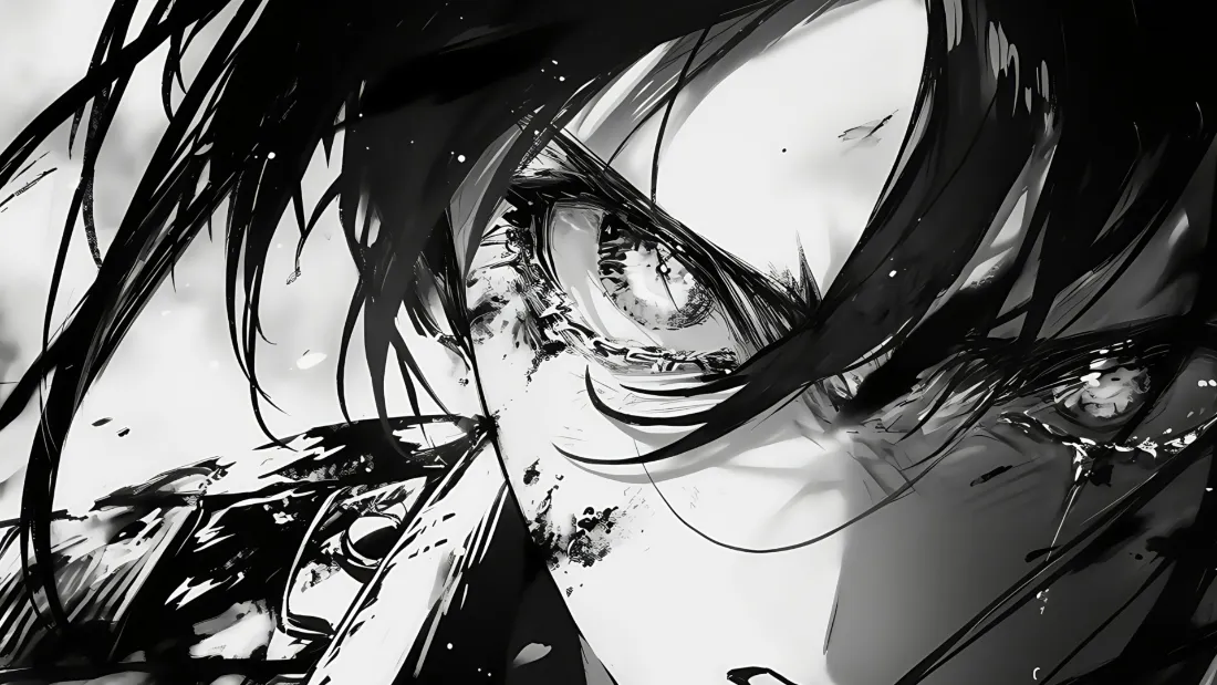 2k动漫人物壁纸｜黑白插画背景图片 - 眼睛特写「哲风壁纸」
