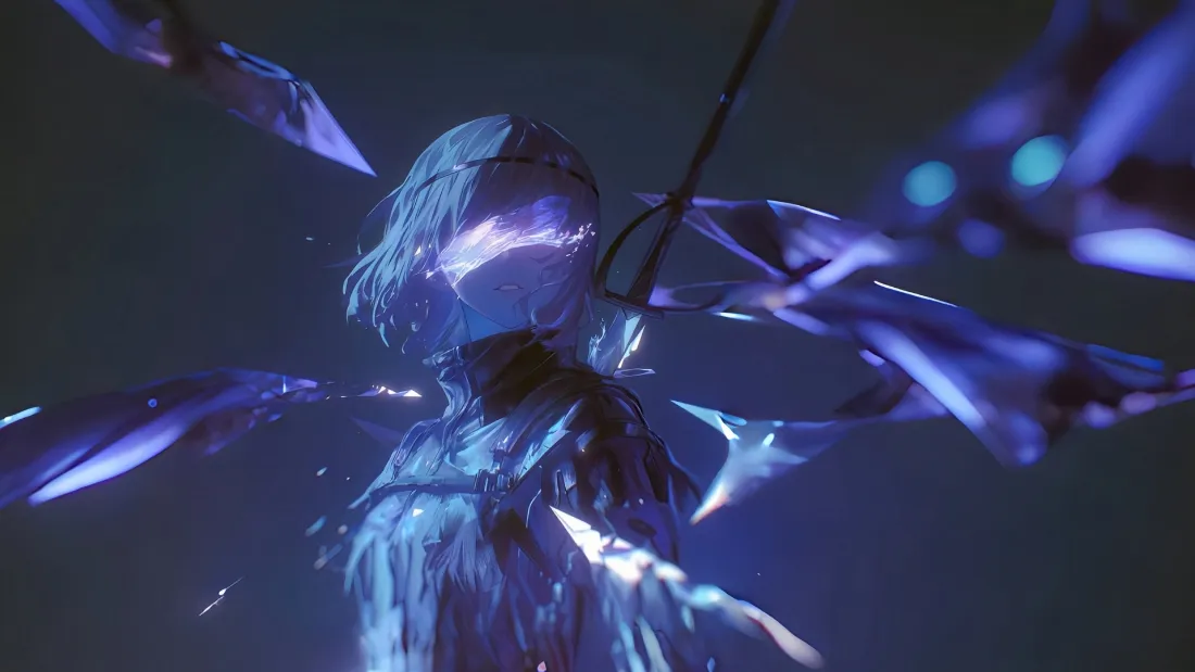 2k晶体壁纸｜科幻背景图片 - 蓝紫色发光结构「哲风壁纸」