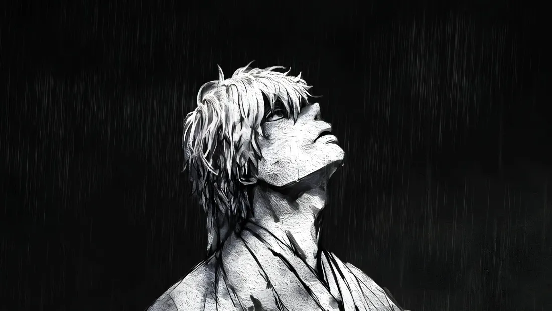 2k坂田银时壁纸｜雨中黑白背景 - 银魂动漫人物「哲风壁纸」