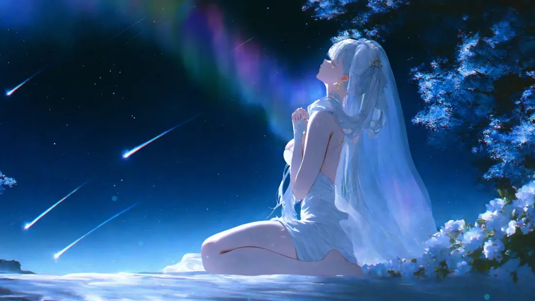 2k白发少女壁纸｜星空背景图片 - 动漫少女「哲风壁纸」