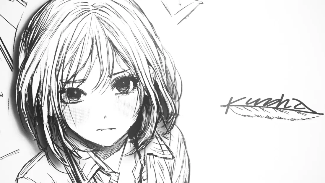 2k动漫少女素描壁纸｜黑白背景图片 - 手绘艺术插画「哲风壁纸」