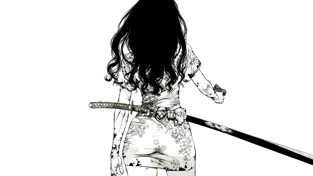 2k女武士壁纸｜黑白线稿背景图片 - 动漫插画「哲风壁纸」