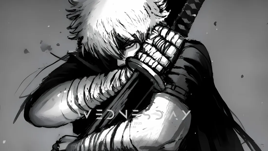 2k动漫角色壁纸｜黑白背景 - 武士刀绷带插画「哲风壁纸」