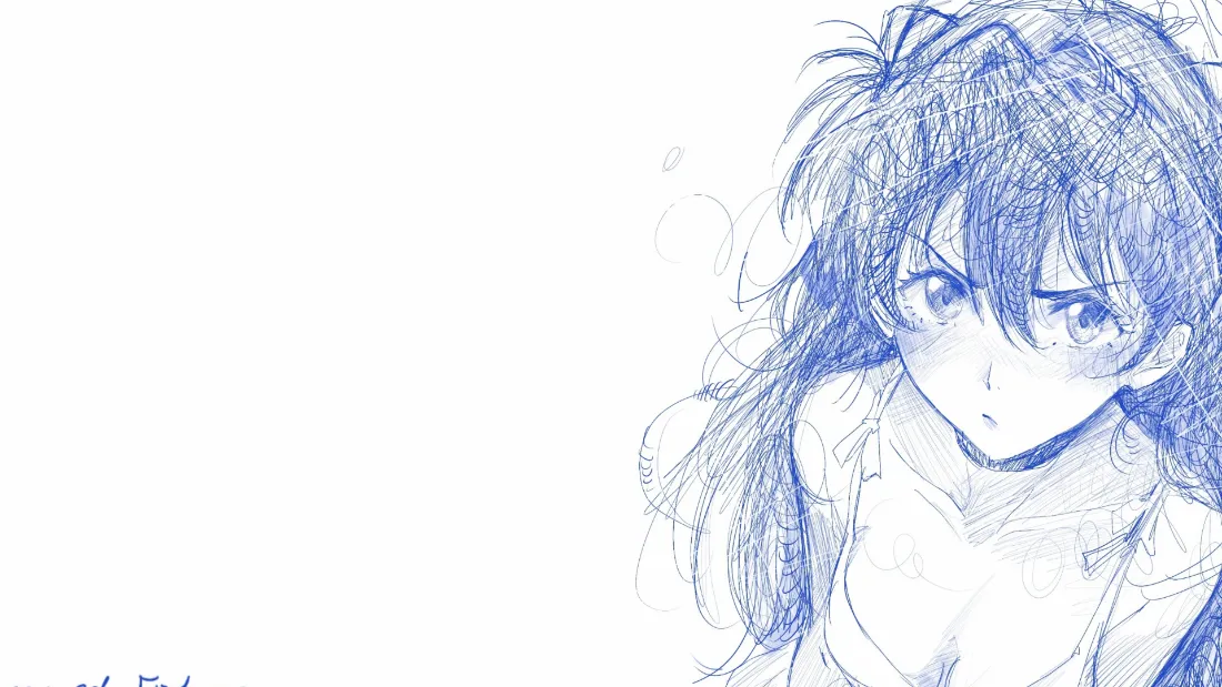 2k动漫角色线稿壁纸｜蓝色手绘背景图片 - 二次元「哲风壁纸」