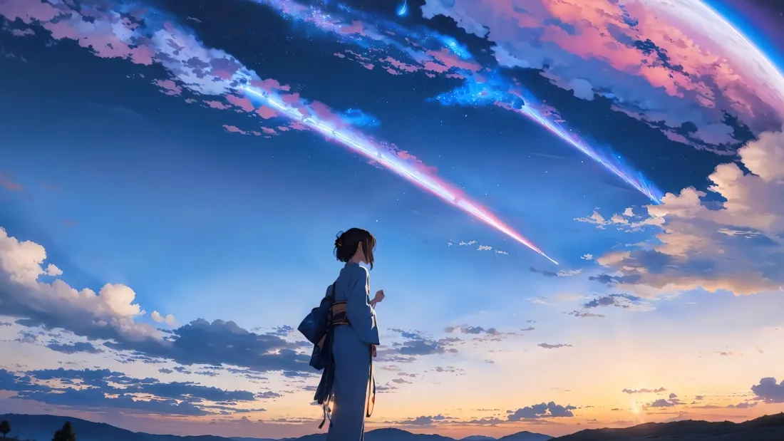 2k你的名字。壁纸｜流星天空背景 - 宫水三叶「哲风壁纸」