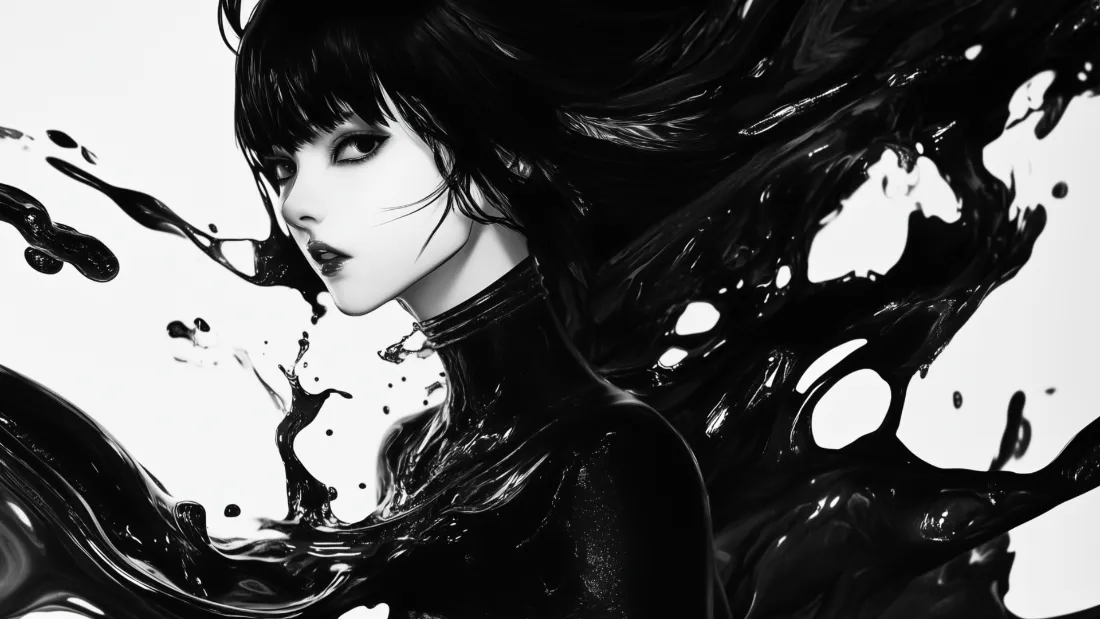 2k动漫人物水墨壁纸｜黑白色调背景图 - 艺术风格「哲风壁纸」