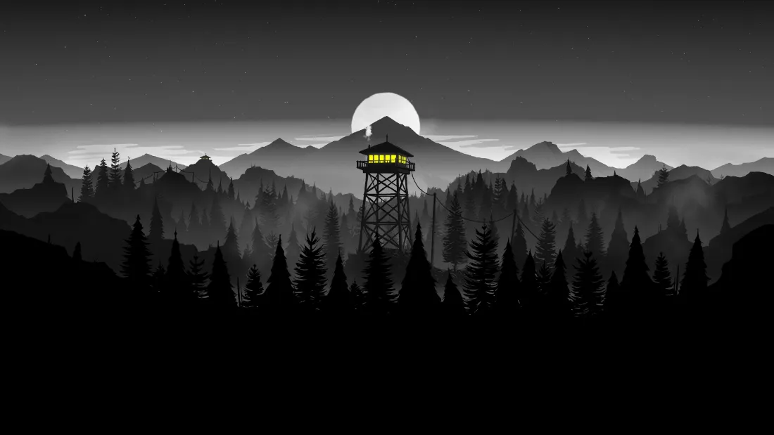 2k风景壁纸｜黑白背景图片 - 瞭望塔山脉森林「哲风壁纸」