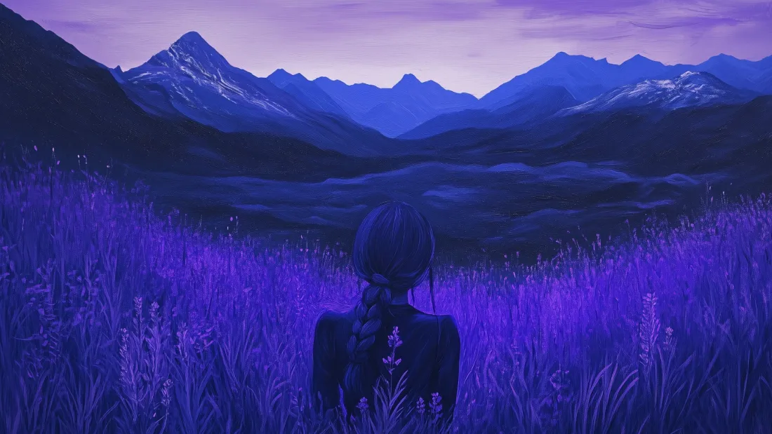 2k紫色原野背影壁纸｜山脉背景图片 - 自然风景「哲风壁纸」