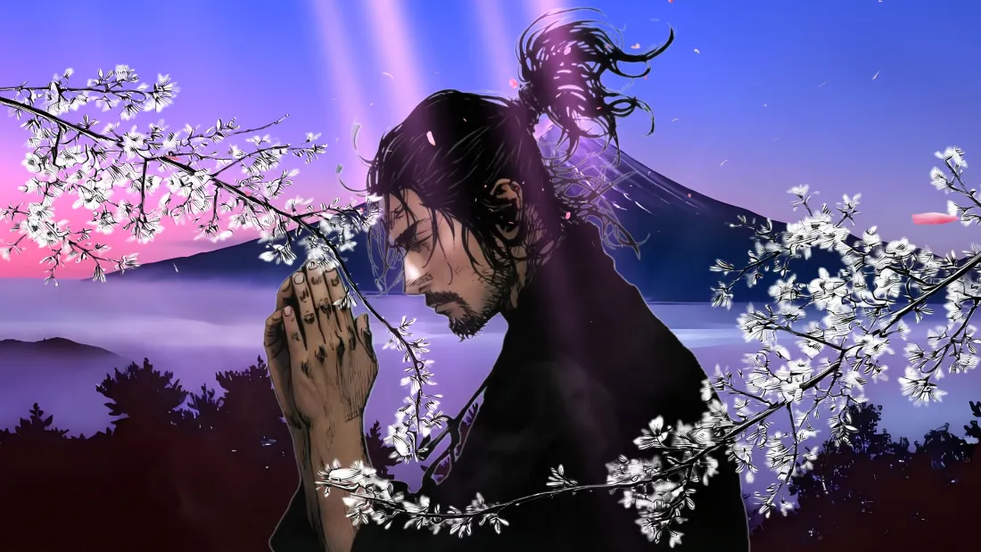 2k动漫人物壁纸｜樱花富士山背景 - 紫色天空「哲风壁纸」