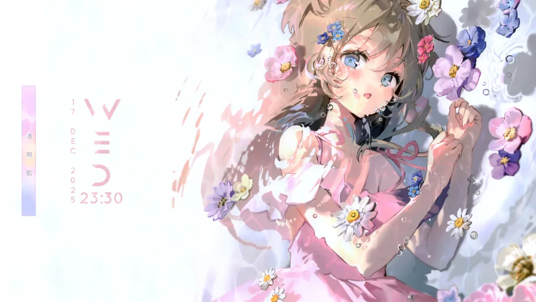 2k动漫女孩壁纸｜鲜花背景图片 - 粉色连衣裙插画「哲风壁纸」