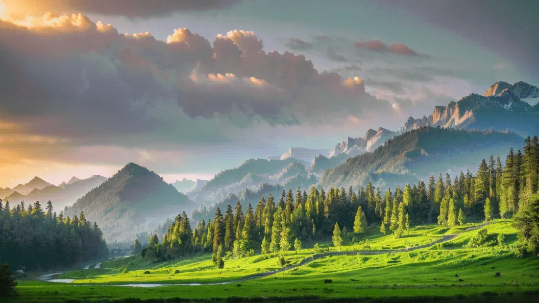 3k自然风景壁纸｜山脉森林背景图片 - 草地云层日出「哲风壁纸」