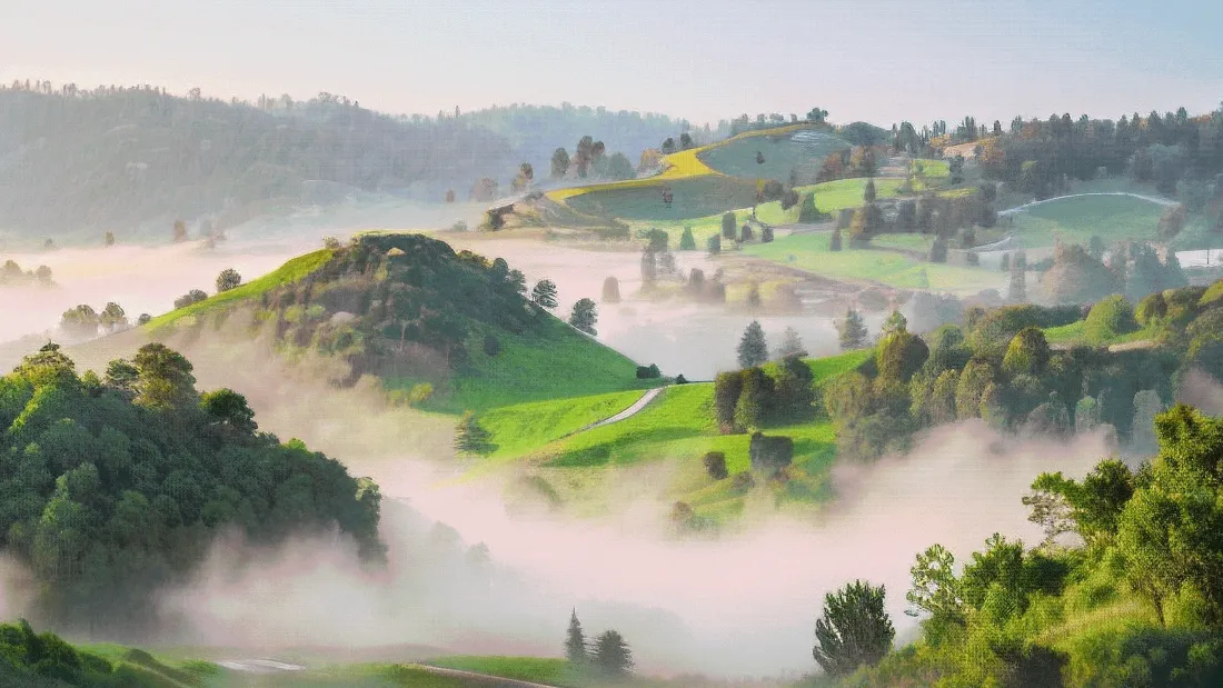 3k自然风景壁纸｜晨雾山丘背景图片 - 绿色原野「哲风壁纸」
