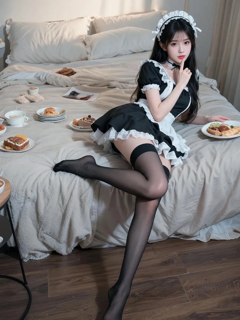 女仆装美女手机壁纸｜卧室背景图片 - 黑丝早餐「哲风壁纸」