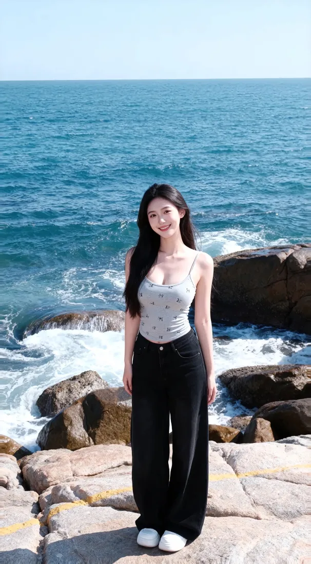 海边美女手机壁纸｜海景背景图片 - 休闲穿搭「哲风壁纸」