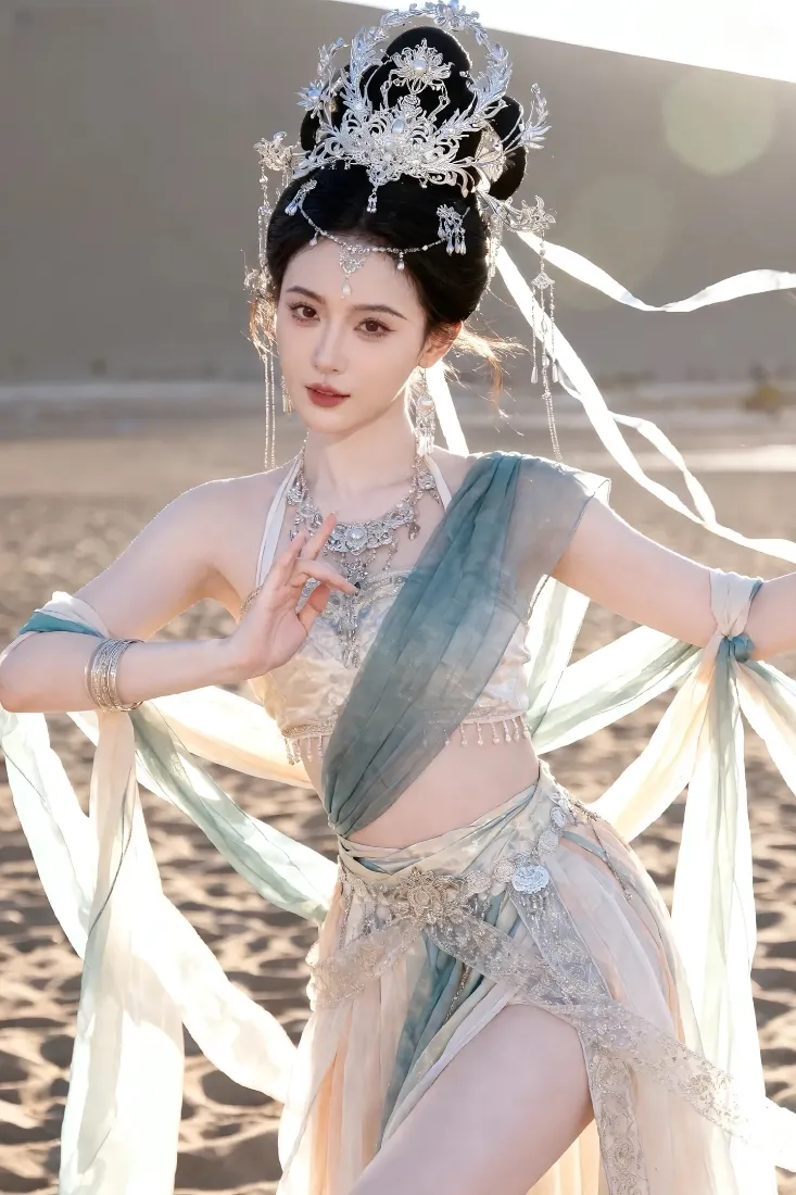 古风美女手机壁纸｜沙漠背景图片 - 敦煌风古装「哲风壁纸」