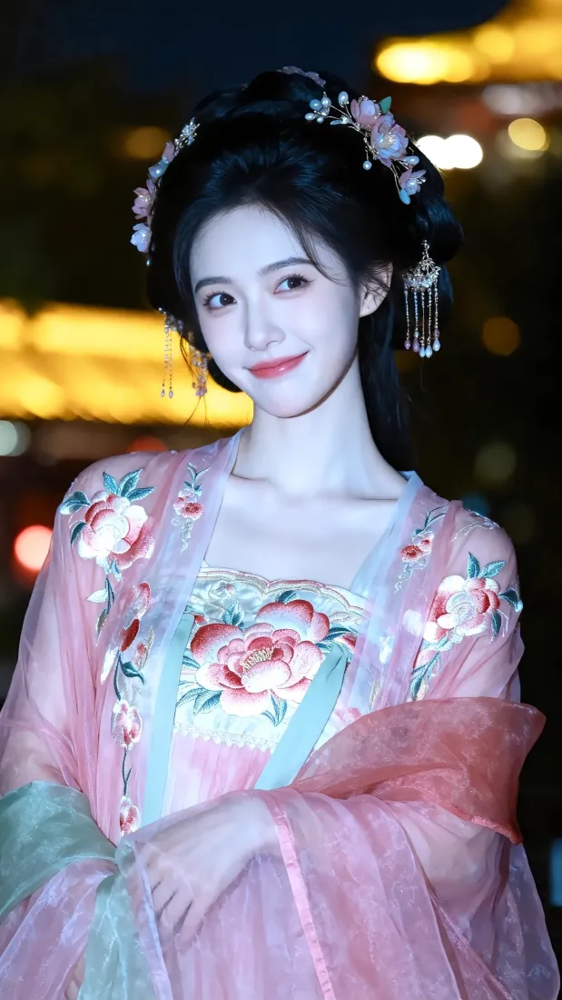 古风美女手机壁纸｜粉色汉服背景图片 - 夜景「哲风壁纸」