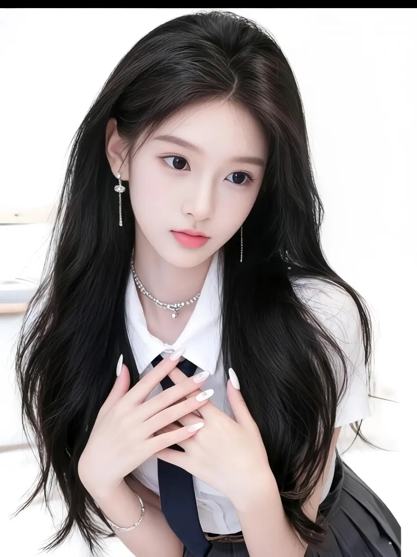 黑发美女手机壁纸｜白色背景图片 - 甜美青春穿搭「哲风壁纸」