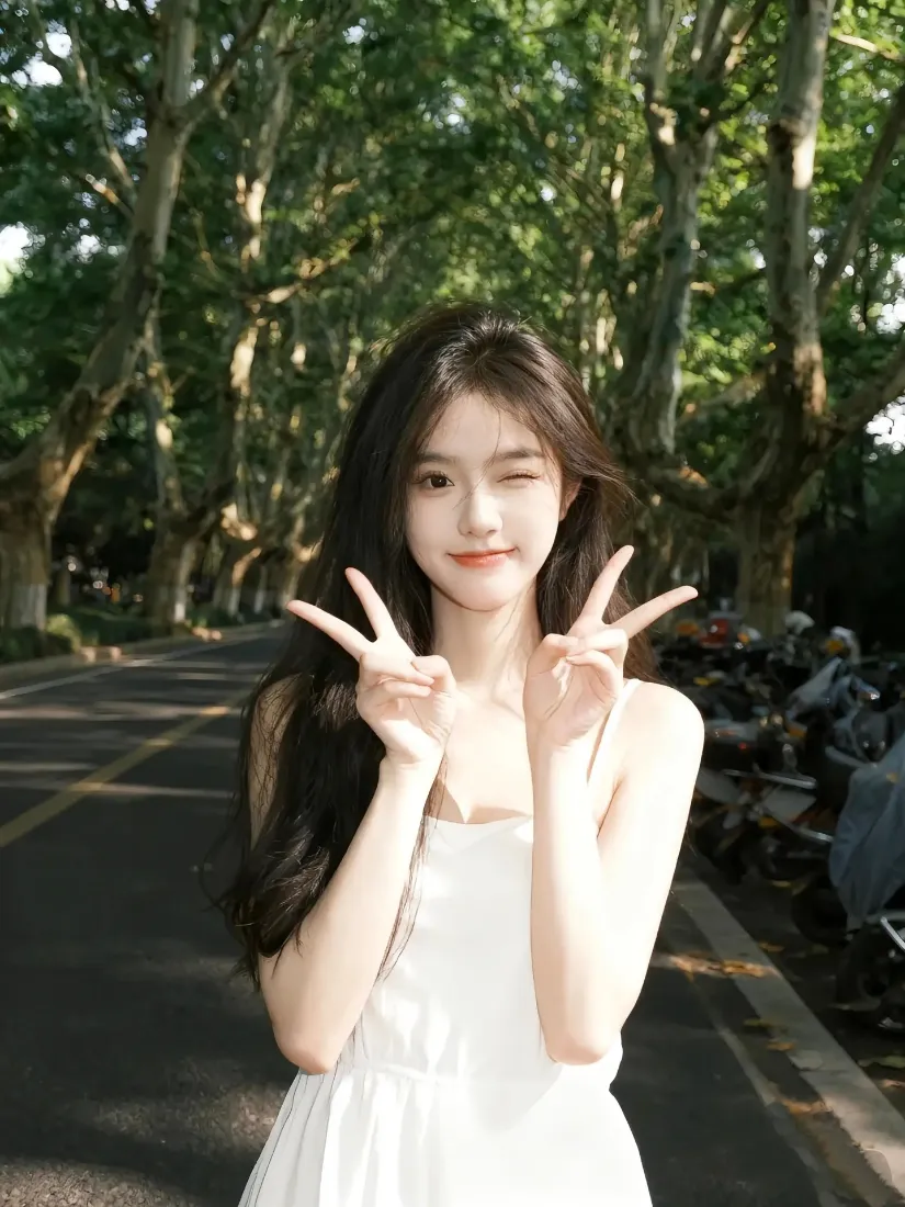 白衣美女手机壁纸｜林荫道背景图片 - 清新街景「哲风壁纸」