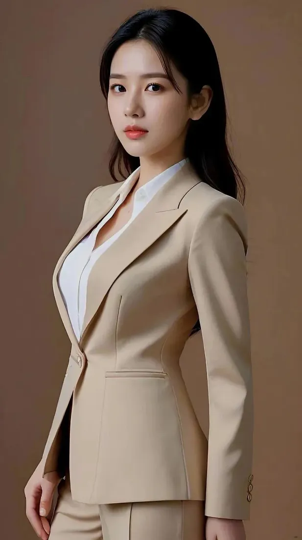 职业装美女手机壁纸｜棕色背景图片 - 职场女性「哲风壁纸」