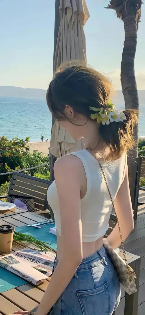 海边美女背影手机壁纸｜户外海景背景 - 休闲穿搭「哲风壁纸」