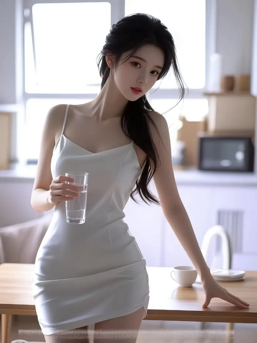 白衣美女手机壁纸｜室内背景图 - 居家简约水杯「哲风壁纸」