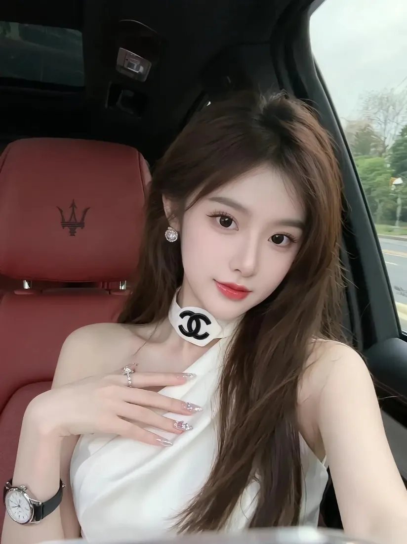 玛莎拉蒂车内美女手机壁纸｜白裙背景图 - 香奈儿项链「哲风壁纸」