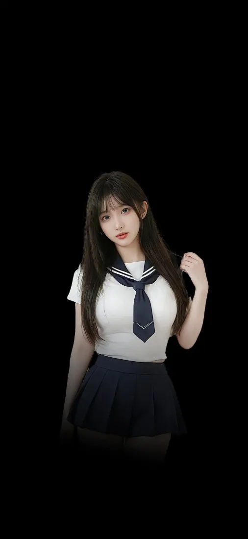 JK制服美女手机壁纸｜黑色背景图片 - 清纯校园风「哲风壁纸」