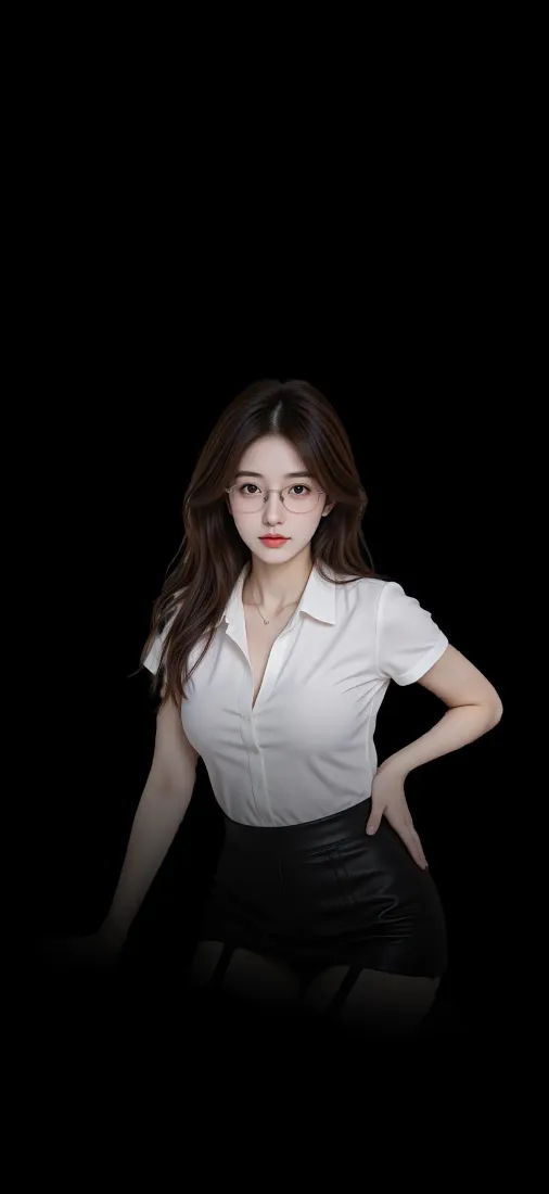 白衣美女皮裙手机壁纸｜黑色背景 - 气质迷人「哲风壁纸」