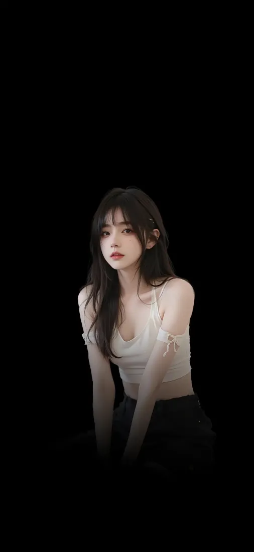 美女手机壁纸｜黑色背景图片 - 清冷气质美女「哲风壁纸」