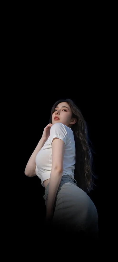 白衣美女手机壁纸｜黑色背景图片 - 气质穿搭「哲风壁纸」