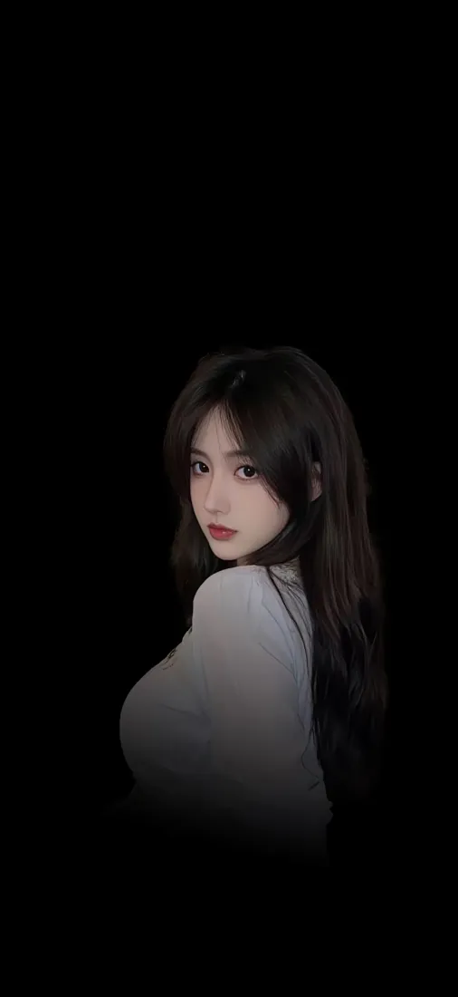 长发美女手机壁纸｜黑色背景图片 - 红唇浅衣「哲风壁纸」