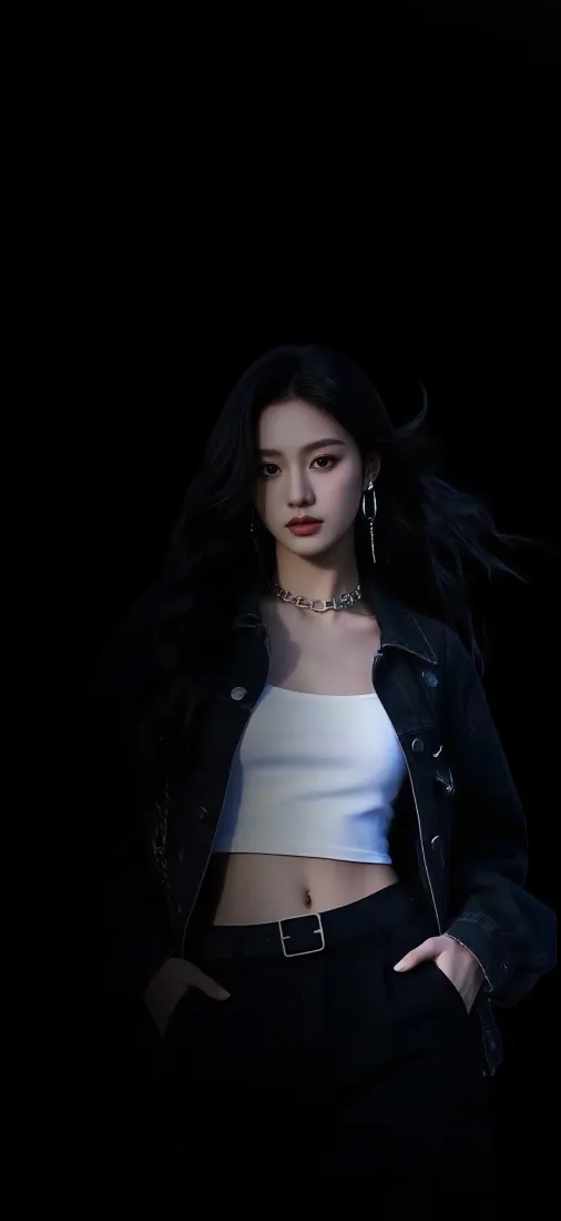 黑衣美女手机壁纸｜黑色背景图片 - 时尚穿搭「哲风壁纸」