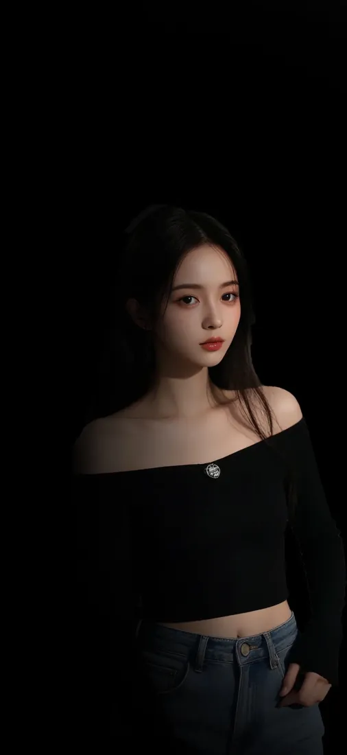 黑衣美女手机壁纸｜黑色背景图片 - 气质美女「哲风壁纸」