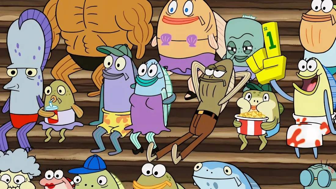 2k海绵宝宝壁纸｜海洋生物背景图 - 鱼群角色群像「哲风壁纸」