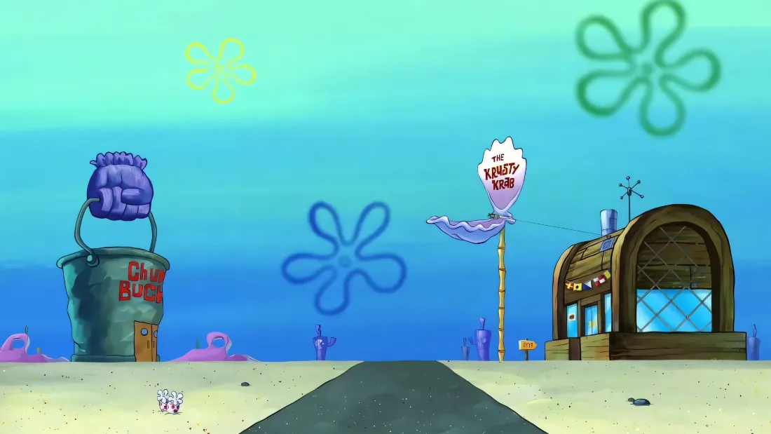 2k海绵宝宝壁纸｜海底背景图片 - 蟹黄堡街道「哲风壁纸」