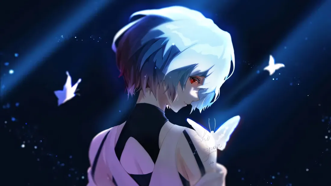 2k绫波丽新世纪福音战士壁纸｜星空光束背景图片 - 蝴蝶「哲风壁纸」