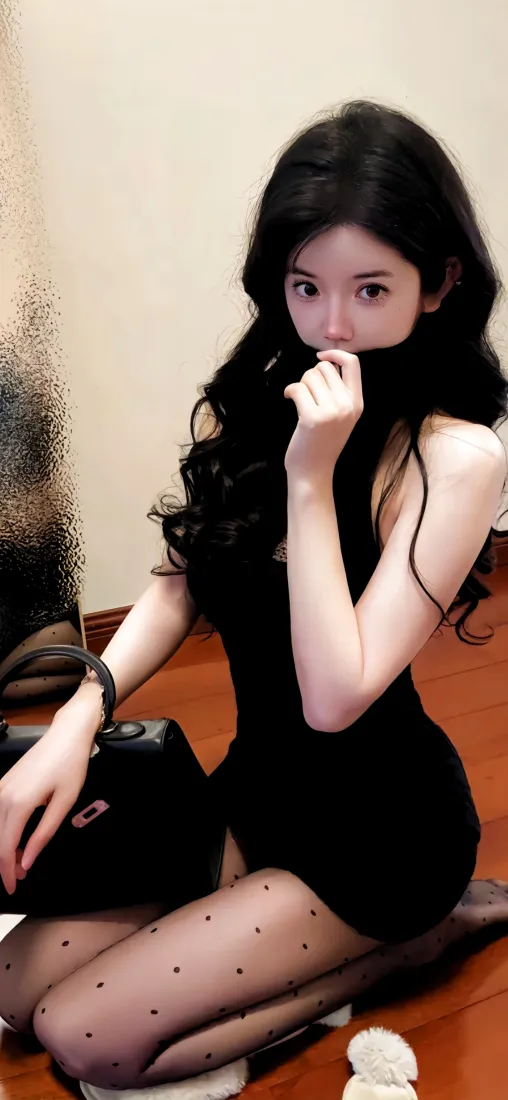 黑衣美女手机壁纸｜室内背景图片 - 黑丝性感迷人「哲风壁纸」