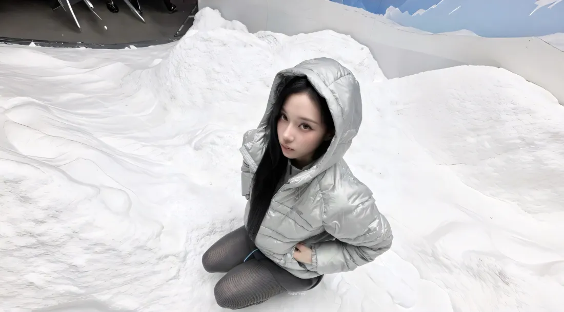 2k金玟庭壁纸｜雪地背景图 - 银色棉袄「哲风壁纸」